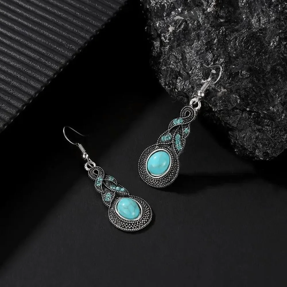 SILVER TURQUOISE AQUAMARINE DIAMOND NECKLACE AND EARRING SET